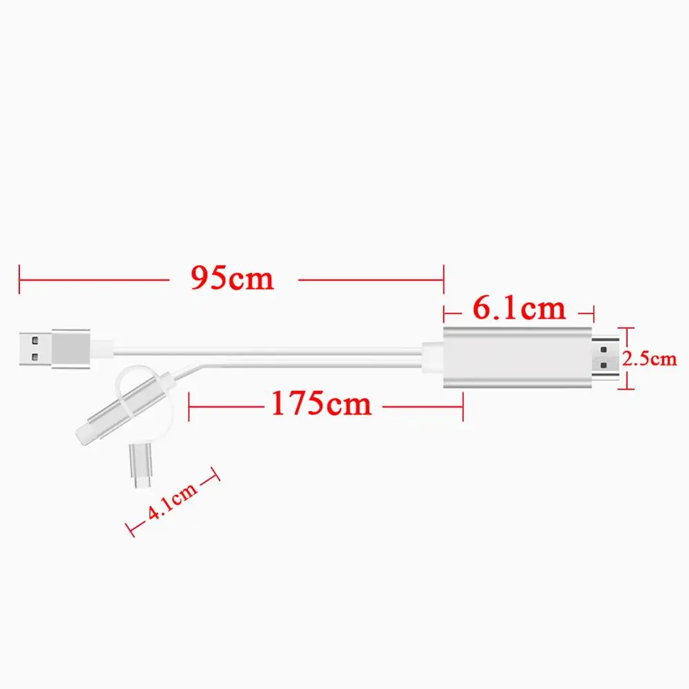 Кабель 3-в-1 Lighting/Type-C/Micro USB к HDMI зеркалирование экрана сотового телефона на ТВ