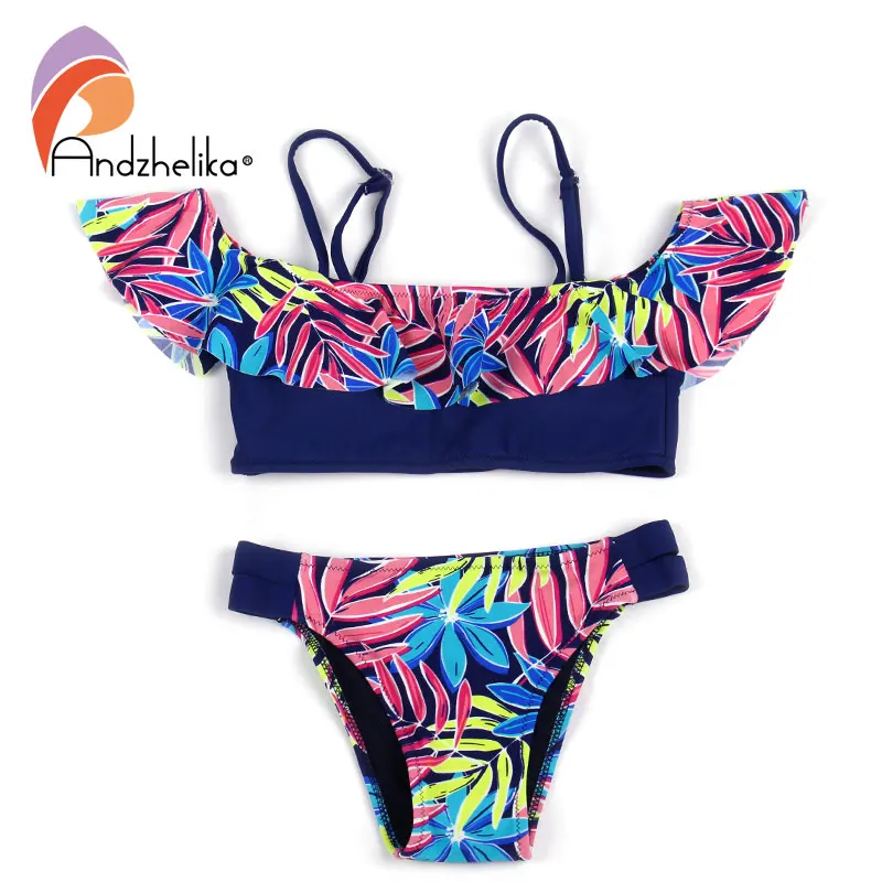 Andzhelika bikini яркий купальник бикини с рюшами для девочки AK58