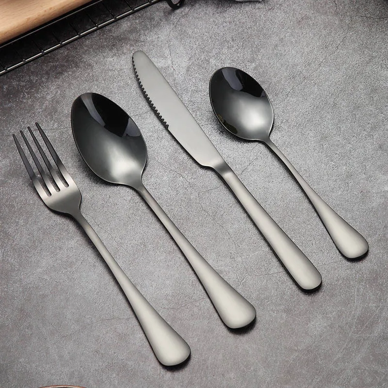 Black 4 Pcs VandHome посуда из нержавеющей стали многоразовый набор столовых приборов нож ложка Вилка кухонный набор обеденной посуды для ресторана столовая посуда столовое серебро - Цвет: Black 4 Pcs