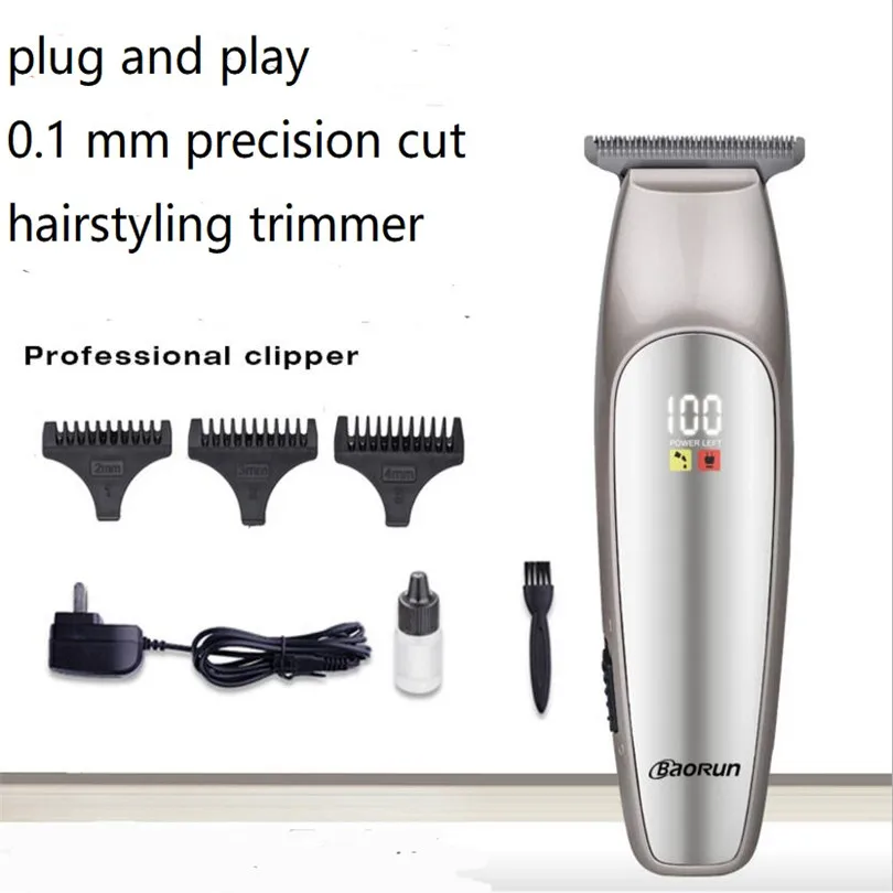 0,1 мм Электрический ЖК дисплей Hairstyler T Blade человек Gromming моделирование бороды череп стрижка масло короткие Стрижка бороды бритва-триммер - Цвет: Золотой