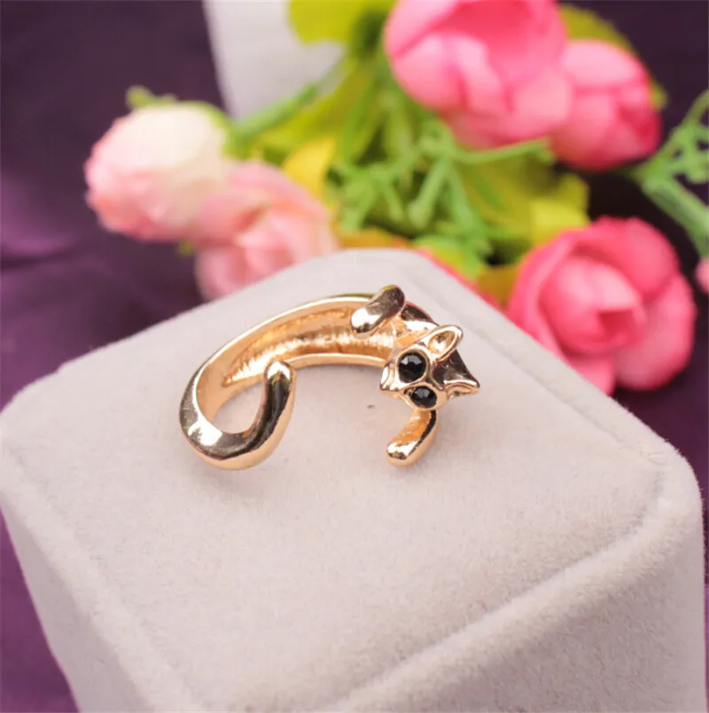 RONGQING 1 шт винтажные милые Регулируемые кольца в виде кошки ручной работы Kitty Rhinestone