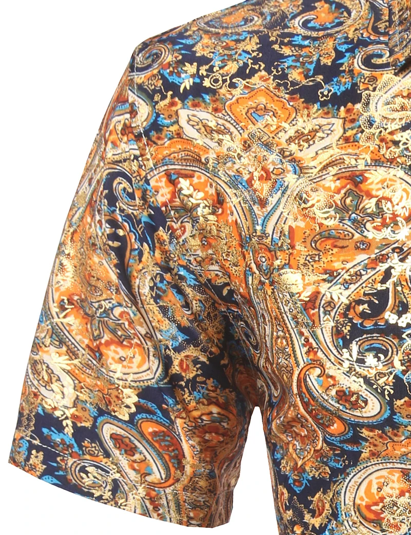 Мужская приталенная рубашка с цветочным принтом Летняя шелковая золотистой