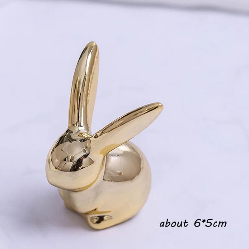 gold rabbit Керамические милые золотые белые статуэтки кролика, лисы, фарфоровый стол, подарок, современная статуя, ювелирная стойка, мебель, подарок для девочки, покрытие глазури - Цвет: gold rabbit