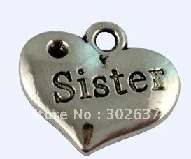 

60Pcs Tibetan Silver Color SISTER heart charms A17021