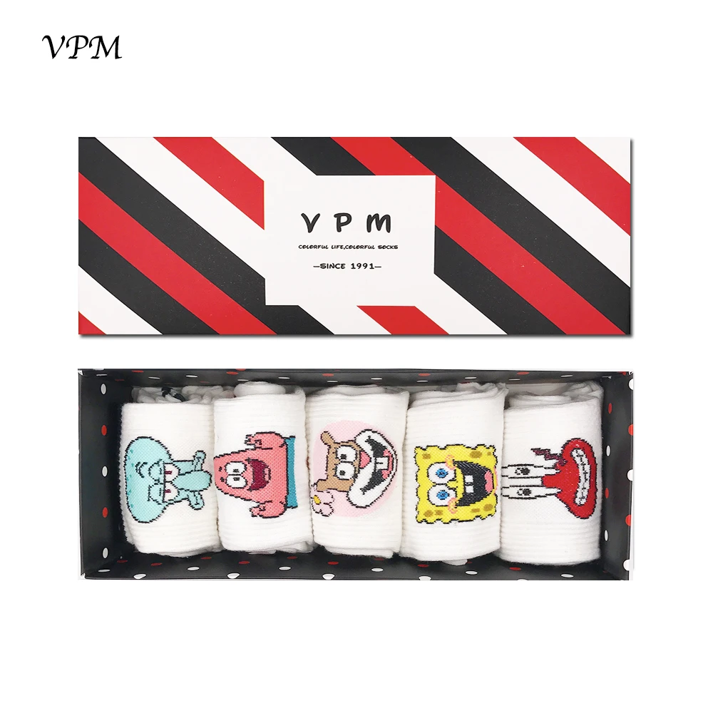 VPM, женские носки, забавные, крутые, уличные, черные, свиные глаза, японские, новинка, носки хараюку для девочек, подарочная упаковка(5 пар/лот