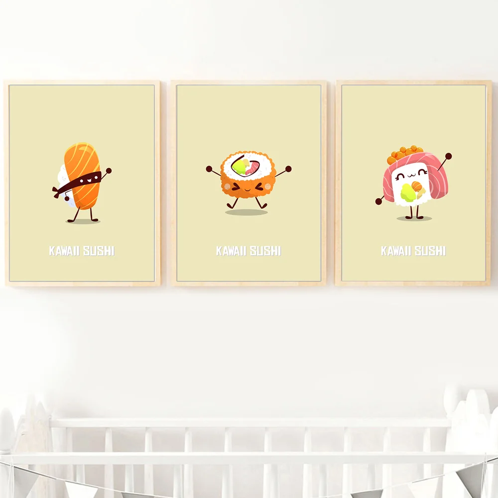

Kawaii Hand Drawn Funny Sushi Nursery Wall Art Canvas Painting Nordic Posters And Prints Wall Pictures Baby Kids Room Home Decor