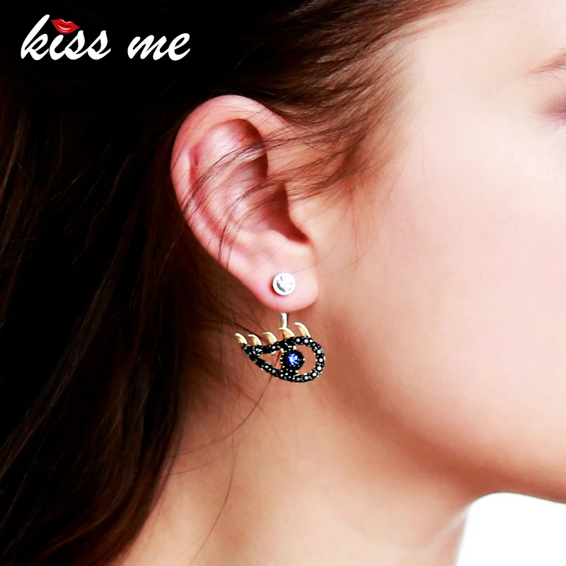 Женские серьги гвоздики с кристаллами KISS ME черные/синие имитацией жемчуга нового