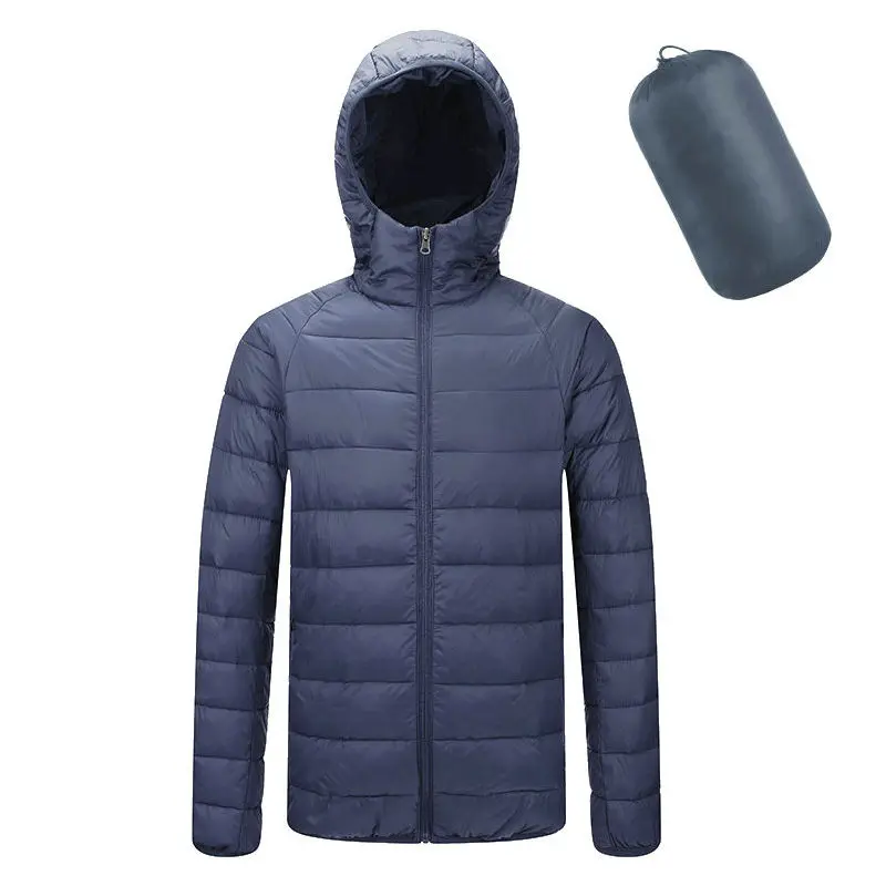 Hooded Осенняя зимняя куртка Мужская Легкая однотонная с капюшоном Ультралегкая пуховая Хлопковая весенняя зимняя куртка для мужчин - Цвет: Hooded