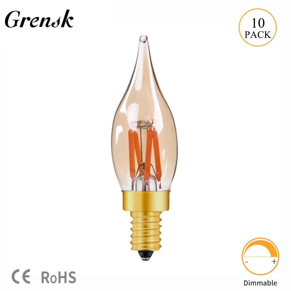 

Grensk C22 Led Lamp E14 220V 2W 2200K Edison Dimmable LED Filament Candle Light Bulb E12 110V Retro Chandelier Decorative Lamp