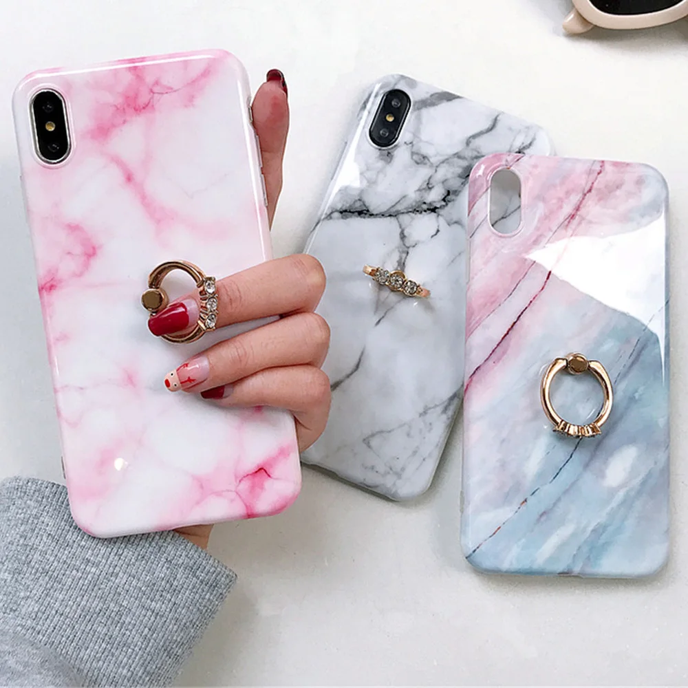 Роскошное кольцо на палец держатель мраморный чехол для iPhone X XS 7 6 S 8 Plus Fundas Мягкий