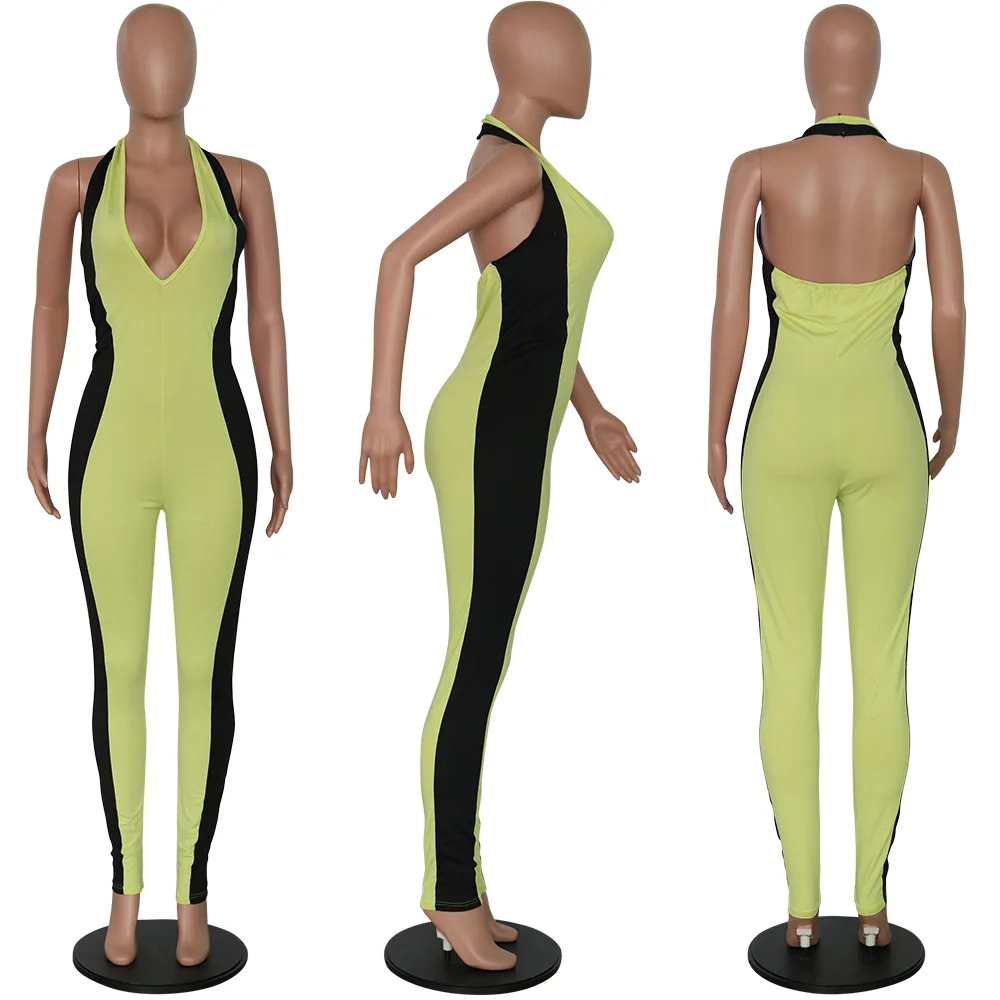 

Sexy Black Striped Solid Halter Corset Women Jumpsuit Summer Fashion Sleeveless Patchwork Playsuits Women Skinny Overalls