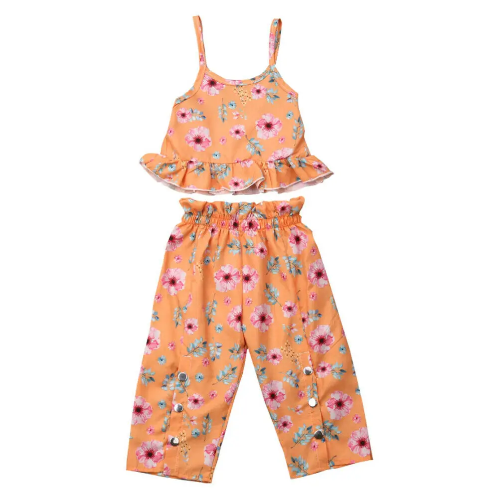 От 1 до 5 лет летние топы на бретельках с цветочным рисунком для маленьких девочек
