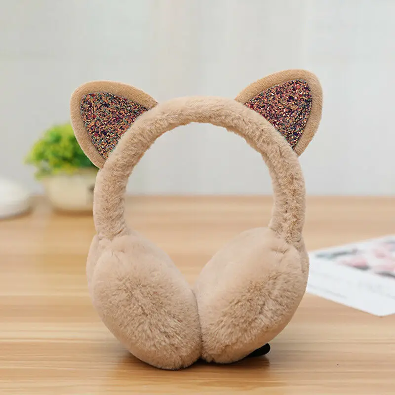 Хаки Модные теплые наушники пуховые зимние наушники с котом из искусственного меха новинка милые женские головные уборы для девочек мягкие зимние аксессуары Новинка - Цвет: Хаки