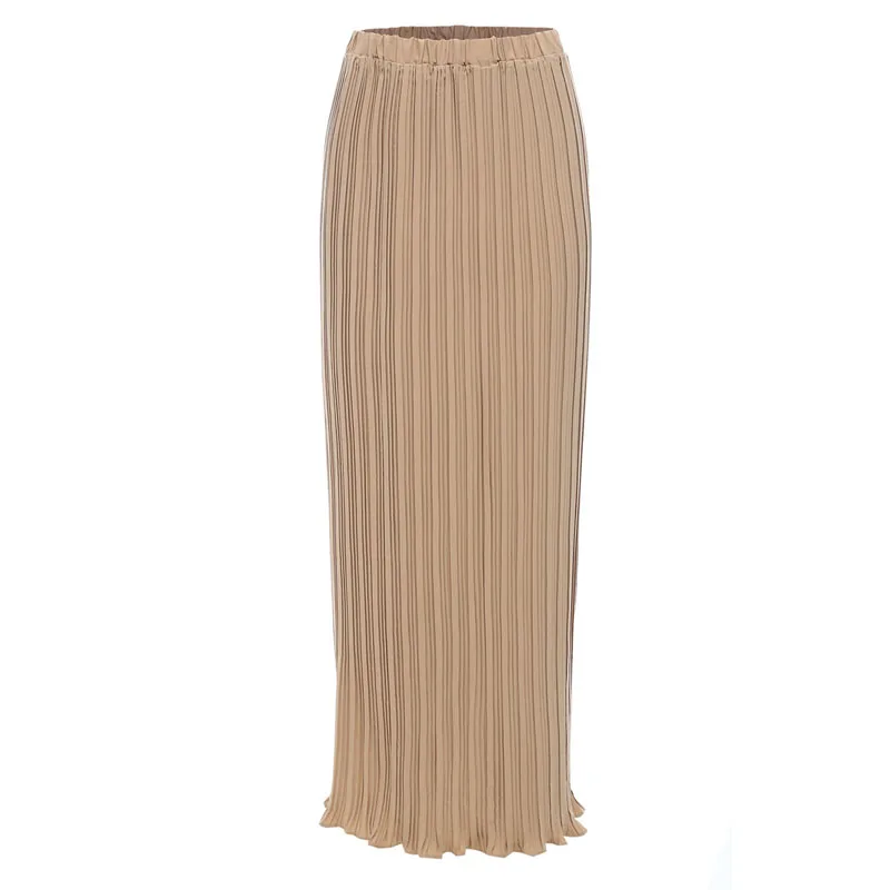 Khaki Faldas Largas Verano Mujer Moda Весна Осень Корейская женская шифоновая плиссированная длинная Макси юбка Jupe Longue Femme мусульманские юбки - Цвет: Khaki