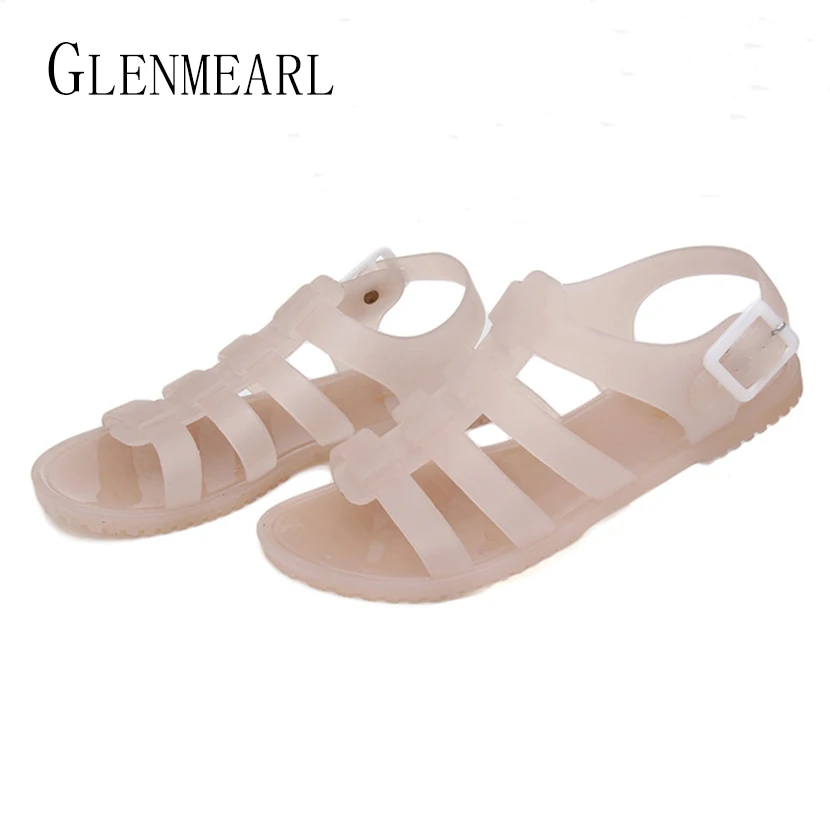 Женские сандалии на плоской подошве в римском стиле прозрачные пластиковые