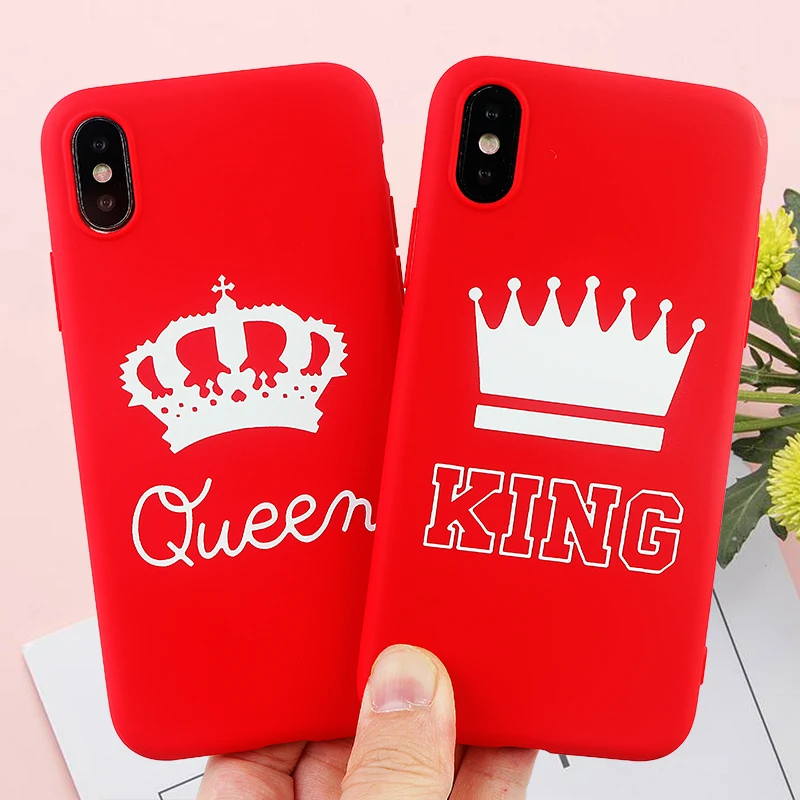 Пара телефонные чехлы для iPhone X XS MAX XR 6 s 7 8 плюс встроенная Мода чехол queen King Мягкие