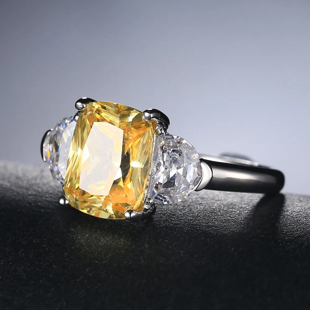 Mozume Для женщин 4ct Radiant Форма желтый CZ коктейльное кольцо стерлингового серебра 925