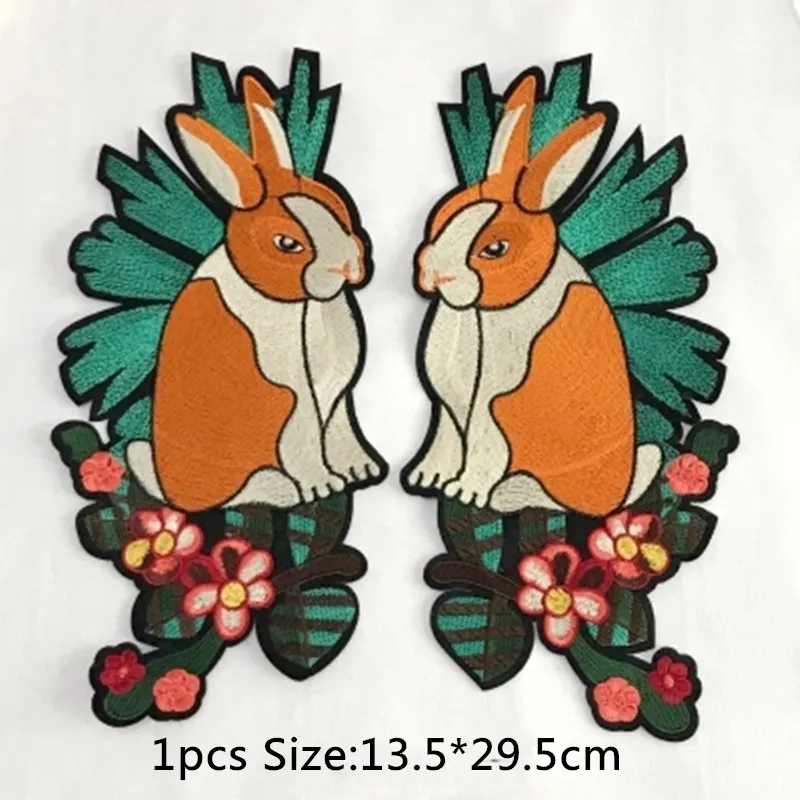 1 пара цветочных вышитых аппликационных патчей с кроликом для одежды железные