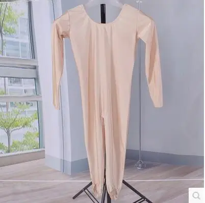 beige bodysuit Детские облегающие боди с длинными рукавами, гимнастические трико, Детские боди с глубоким вырезом, спандекс, лайкра, танцевальный комбинезон, костюм - Цвет: beige bodysuit