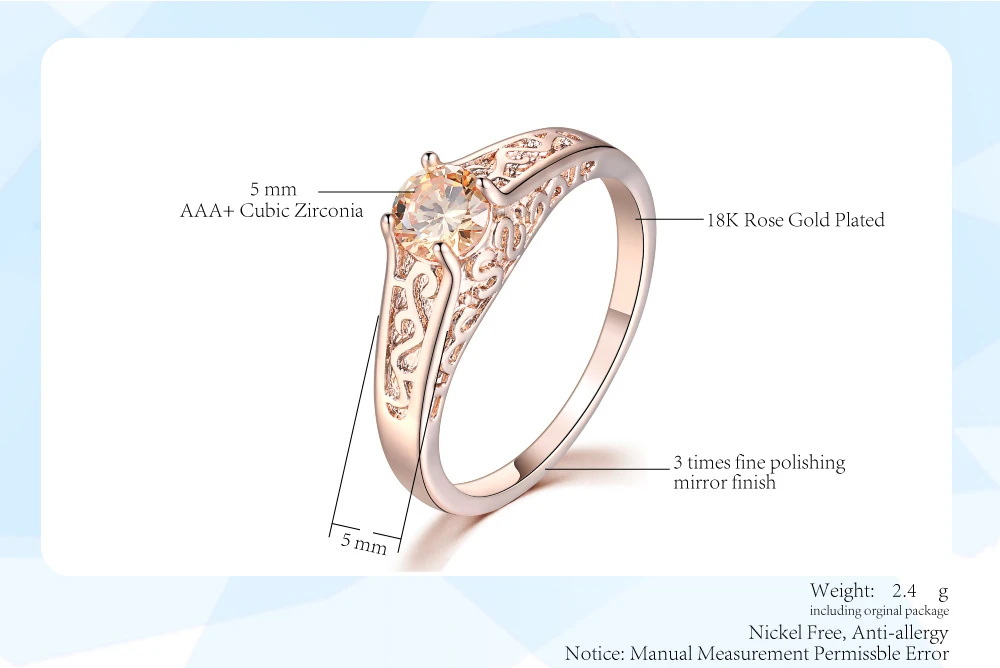 Женское кольцо DAN'S ELEMENT простое Открытое с оранжевым кристаллом кубическим