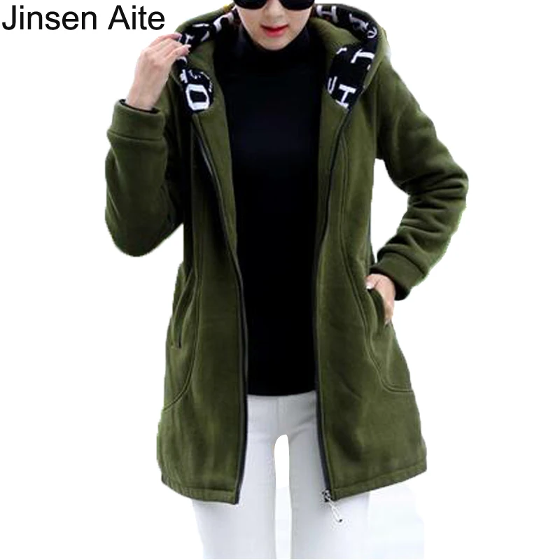 

Jinsen Aite New Autumn&Winter Fleece Thick Women Hoodies Sweatshirts Zip-up Hooded Casual Coat Plus Size 4XL Women Clothes JS511