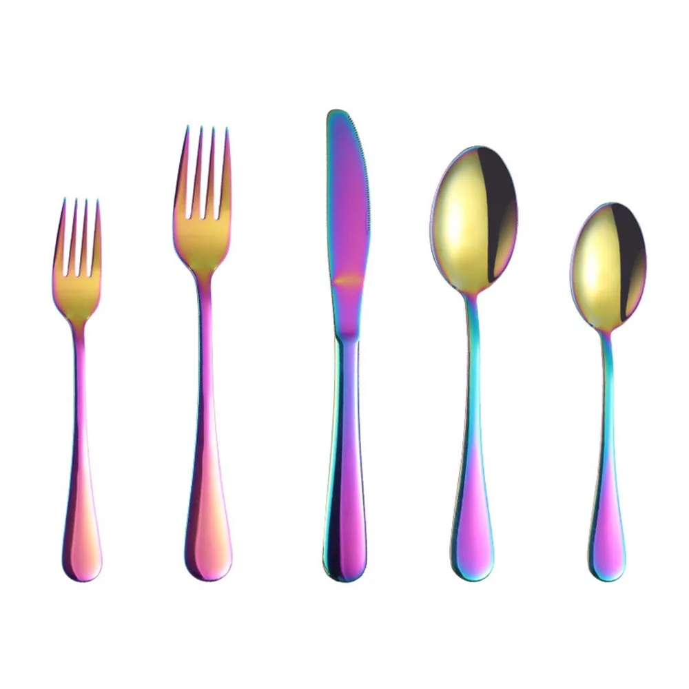 

Reusable Stainless Steel Cutlery Set Dinner Knife Fork Spoons Dinnerware Set Colorful Tableware High Quality Kitchen Accessories