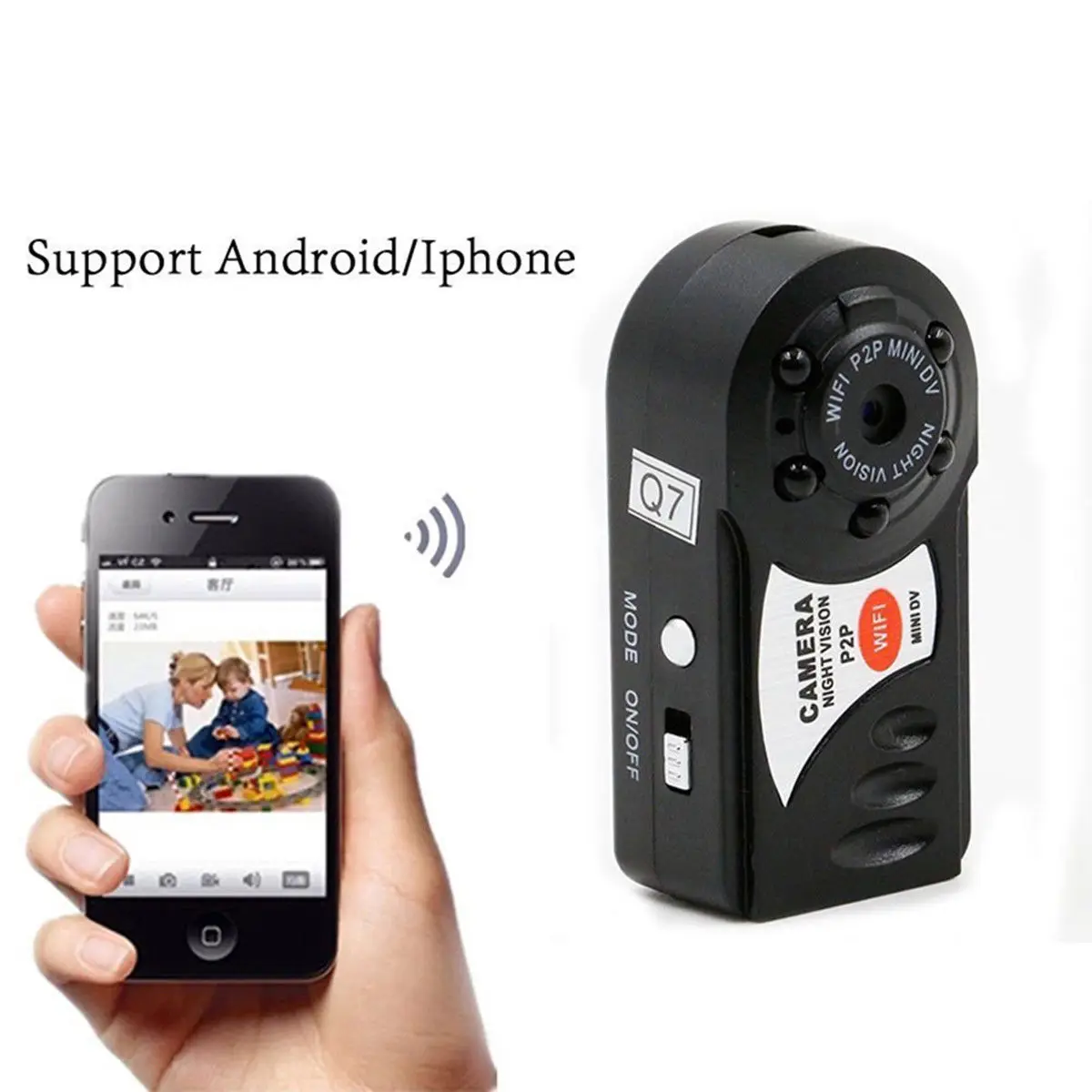 

Беспроводная камера ночного видения Mini Q7 WIFI P2P DVR камера видеонаблюдения