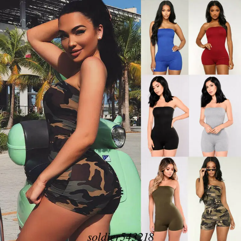 

Women Sport Playsuit Ladies Sexy Off Shoulder Playsuit Skinny Jumpsuit Pure Color Summer Beach Dress UK Size 6 - 14 6 Colors