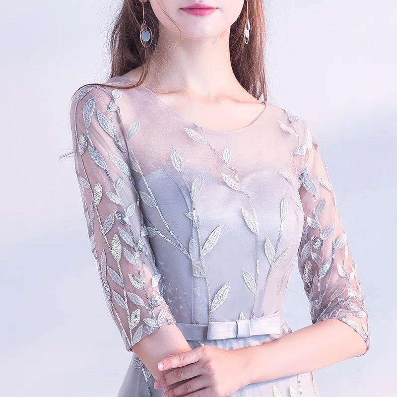 Женское платье с блестками и листьями рукавом до локтя|Платья подруги невесты| |