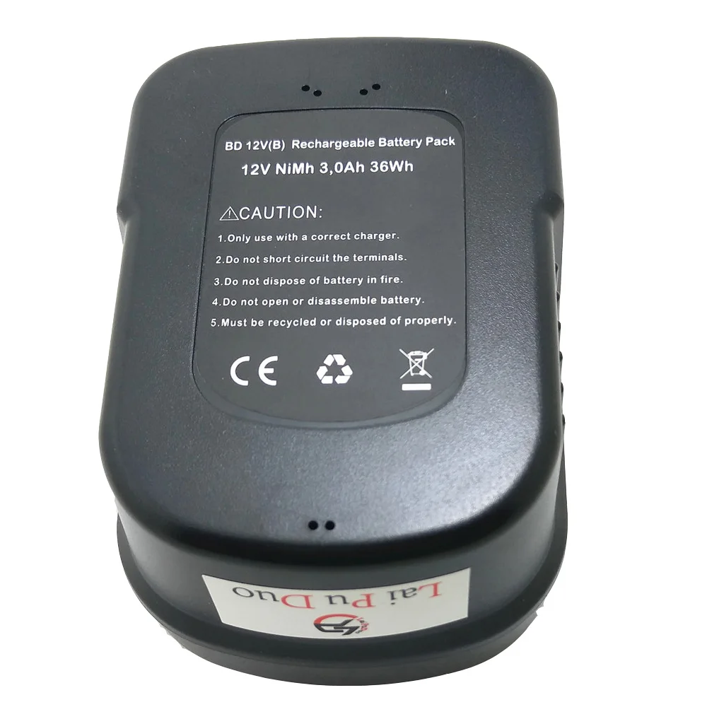 Аккумулятор для электроинструмента для Black& Decker 12V 3000mAh A12, A12-XJ, A12EX, FS120B, FSB12, HPB12 D12PSK, BDBN1202, BDG1200K, BDGL12K