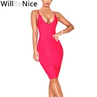 Женское Бандажное платье WillBeNice, розовое Клубное платье до колена с v-образным вырезом на бретельках, лето 2019