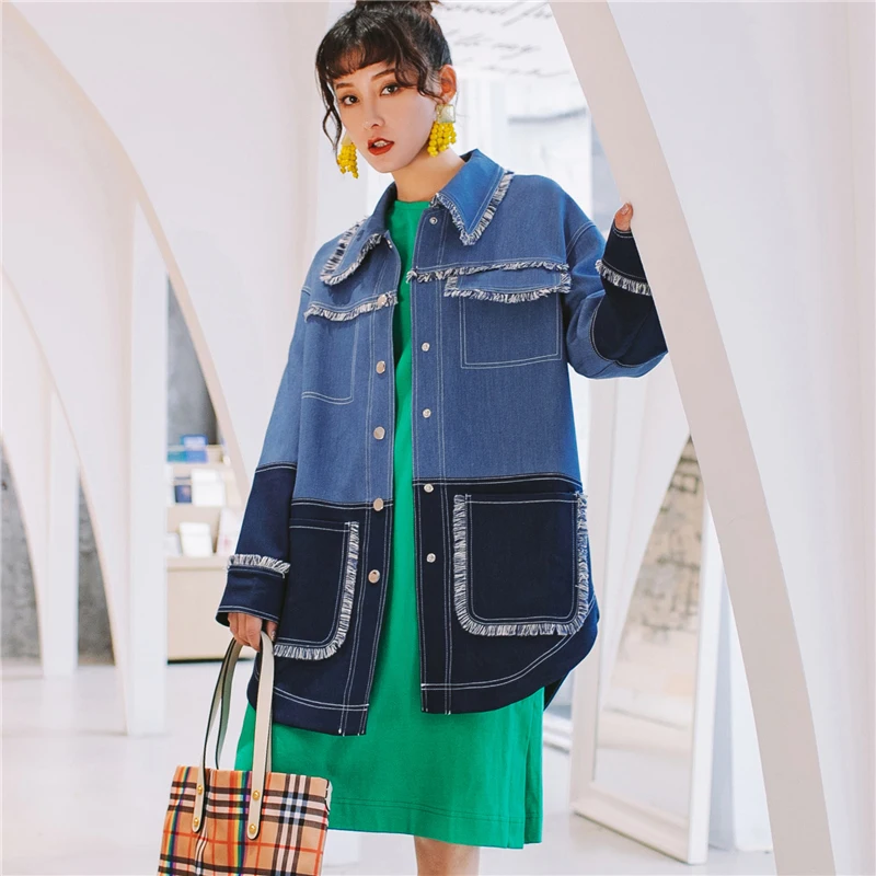 Оригинальная джинсовая куртка с синими кисточками в стиле ретро мягкая и удобная