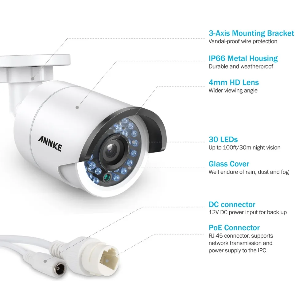 Камера видеонаблюдения ANNKE 4 шт. 2 МП HD POE IP 1080 P EXIR ночное видение защита от непогоды