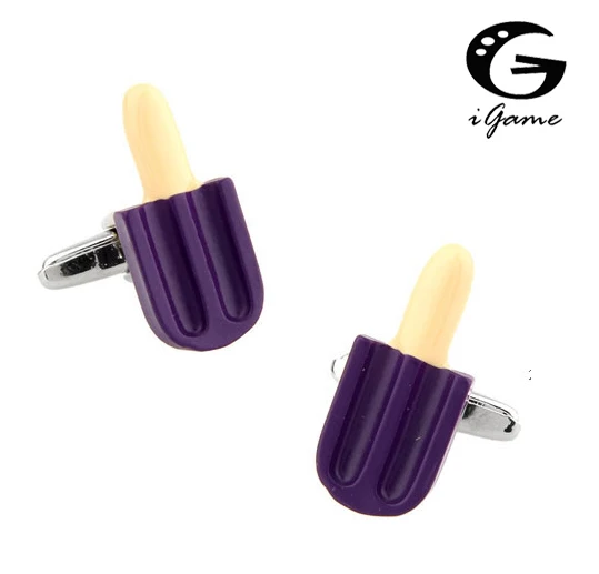 

iGame Ice Cream Cuff Links Quality Brass Material Purple Color Novel Ice-cream Design Free Shipping