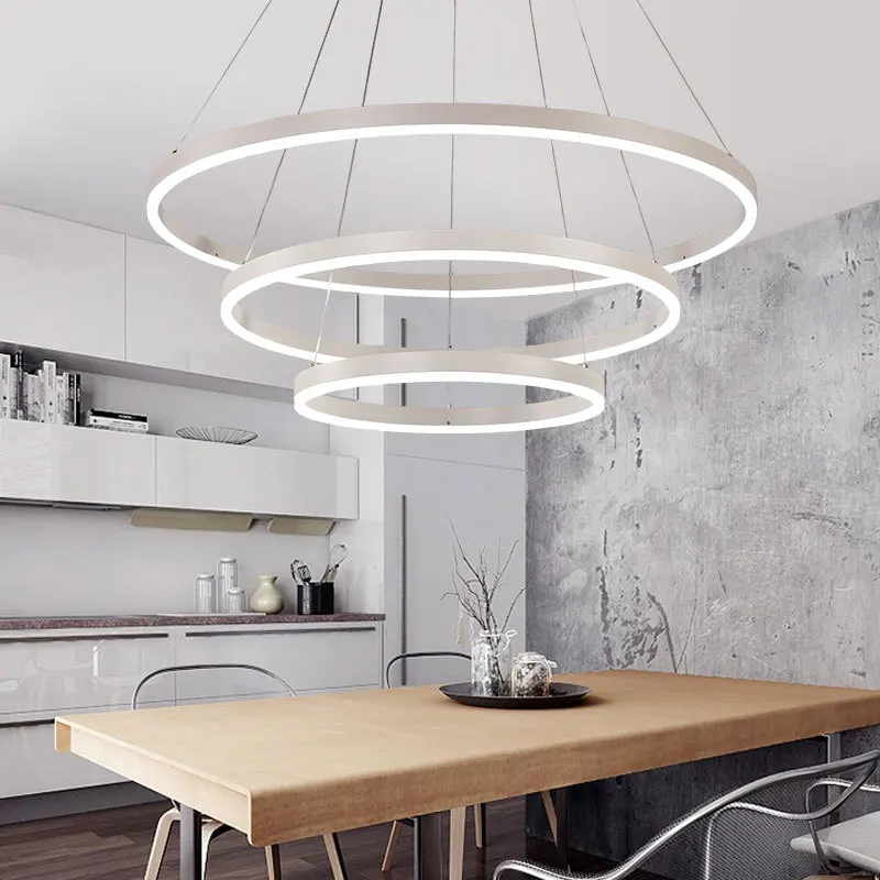 

New Modern LED Pendant Light Aluminum Acrylic Ring Circle Lamp Hanging Ceiling Fixtures For Home Living Room Bedroom Dining Room