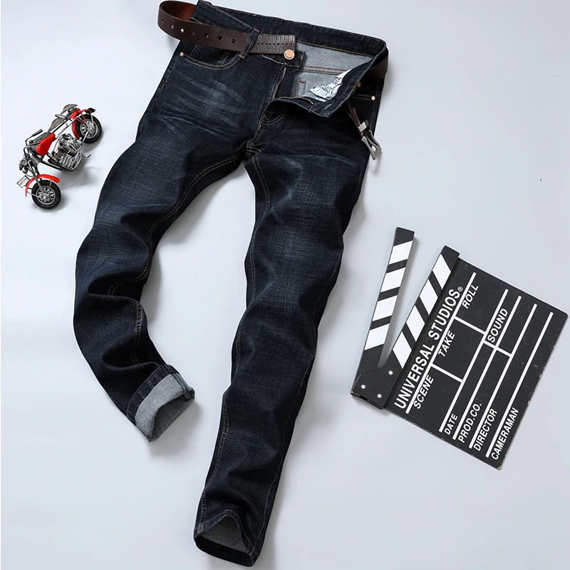 2019 Cotton Mid weight Classic Stretch Jeans Men Famous Brand Blue Straight Slim For Man | Мужская одежда