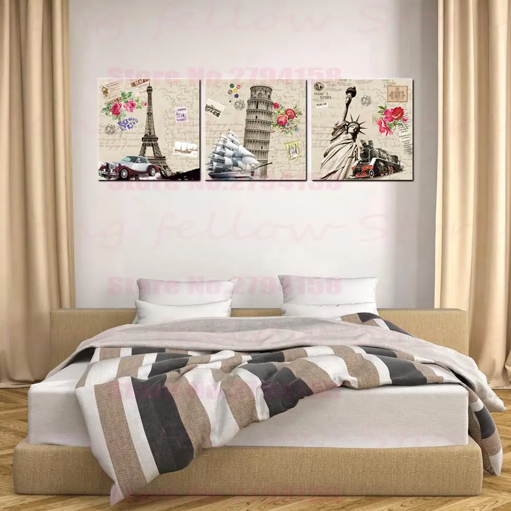 Винтажные постеры с изображением наклонной башни Пизы Биг-Бен-Парижа статуи