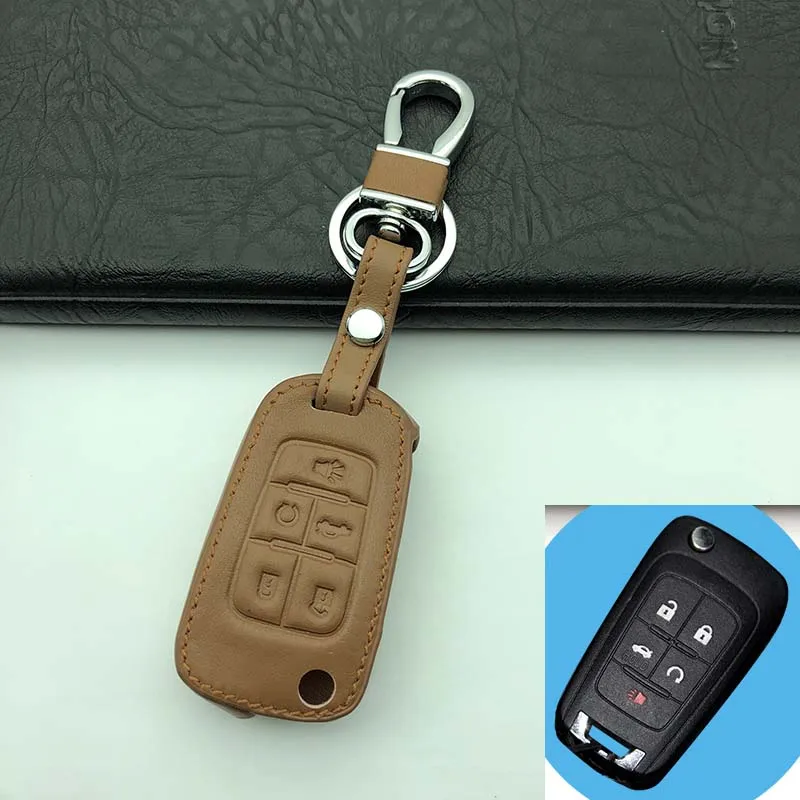 brown5 Натуральная кожа автомобильный брелок кольцо для ключей автомобиля держатель для Chevrolet Cruz OPEL Опель МОККА BUICK ENCORE 3 кнопки дистанционного ключа оболочки - Название цвета: brown5