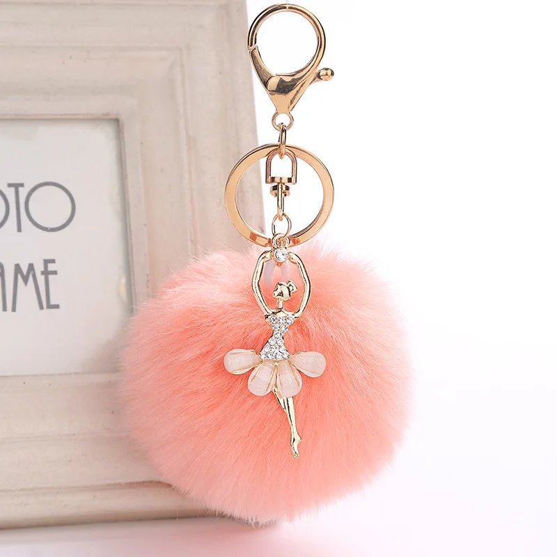 8cm Rex Rabbit Fur Ball PomPom Keyrings Dance BALLET Girl key chain Car Pendant Keychain Handbag Key Ring For Women 16 colors | Украшения и