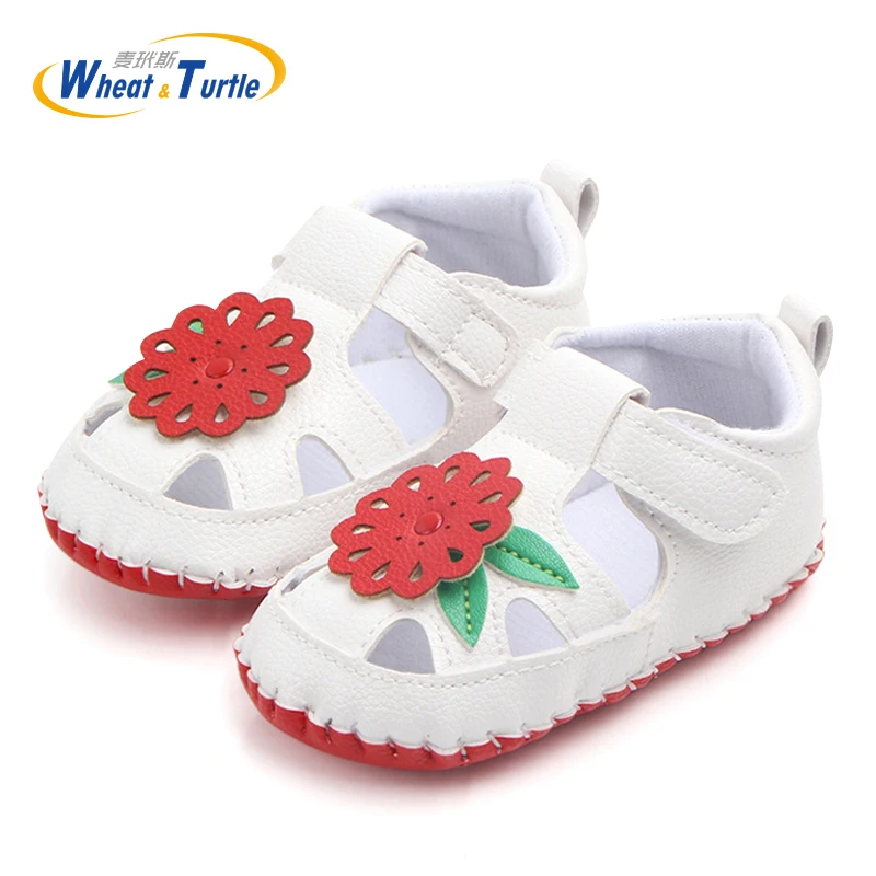 Summer Mother Kids Hand Made Baby Shoes Patchwork Flower And Leaves First Walkers Soft Sole Pu Shoes For Newborn  Infant Girls