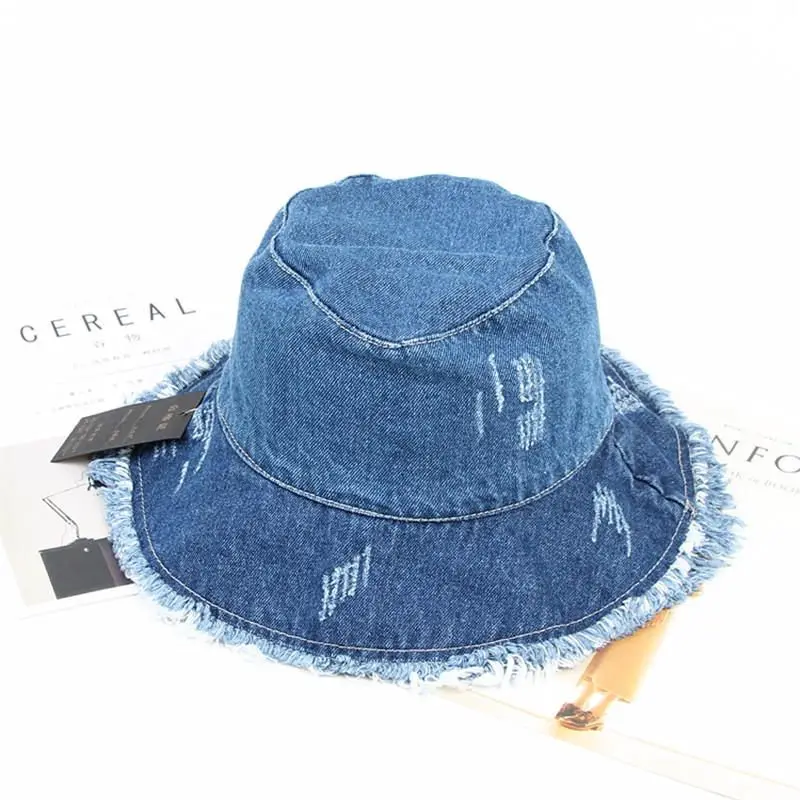 

2021 four seasons Solid Denim Retro Bucket Hat Fisherman Hat Outdoor Travel Hat Sun Cap for Girl and Women 275