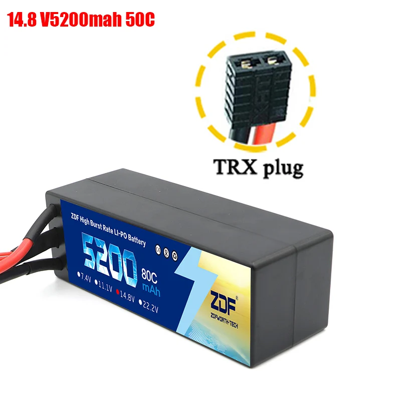 4S5200mah TRX plug ZDF Lipo Аккумулятор 7,4 V 11,1 V 14,8 V 5200mah 6200mah Hardcase 2S 3S 4S 80C 160C 1/10 1/8 весы для Traxxas Slash 4x4 RC автомобилей лодки - Color: 4S5200mah TRX plug