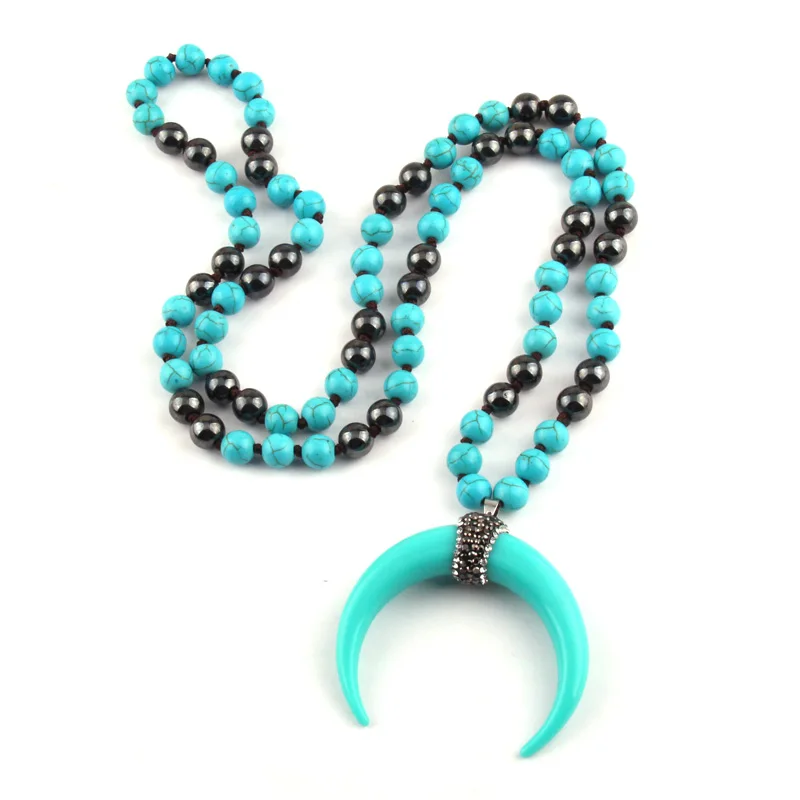 Бесплатная доставка модные бирюзовые полудрагоценные камни ожерелья с узелком