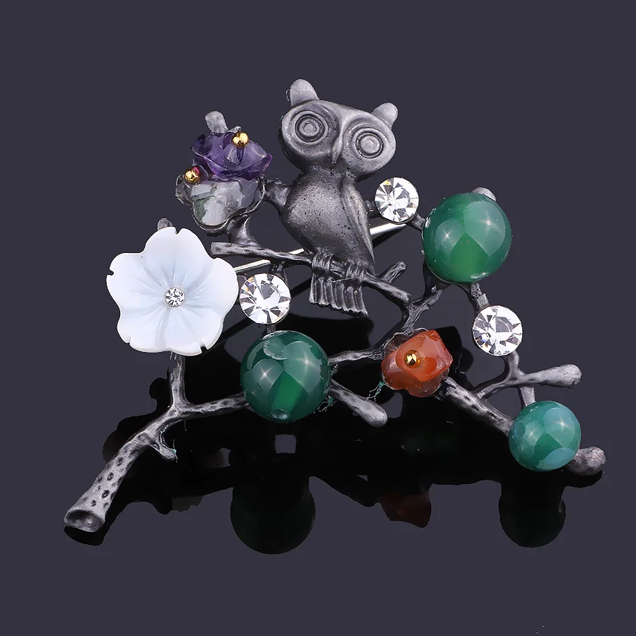 FARLENA Jewelry Винтаж Сова Броши Булавки с натуральным камнем Бисер для Для женщин