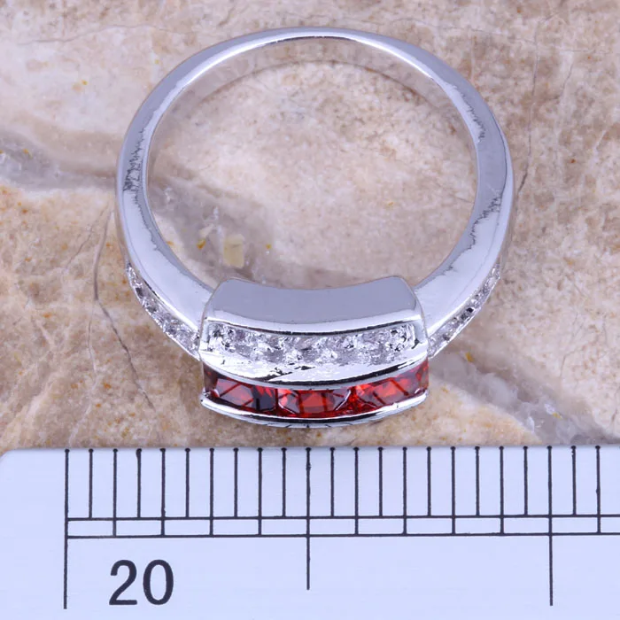 Женское кольцо с красным гранатом и белым фианитом Размер 6 / 7 8 9 | Украшения
