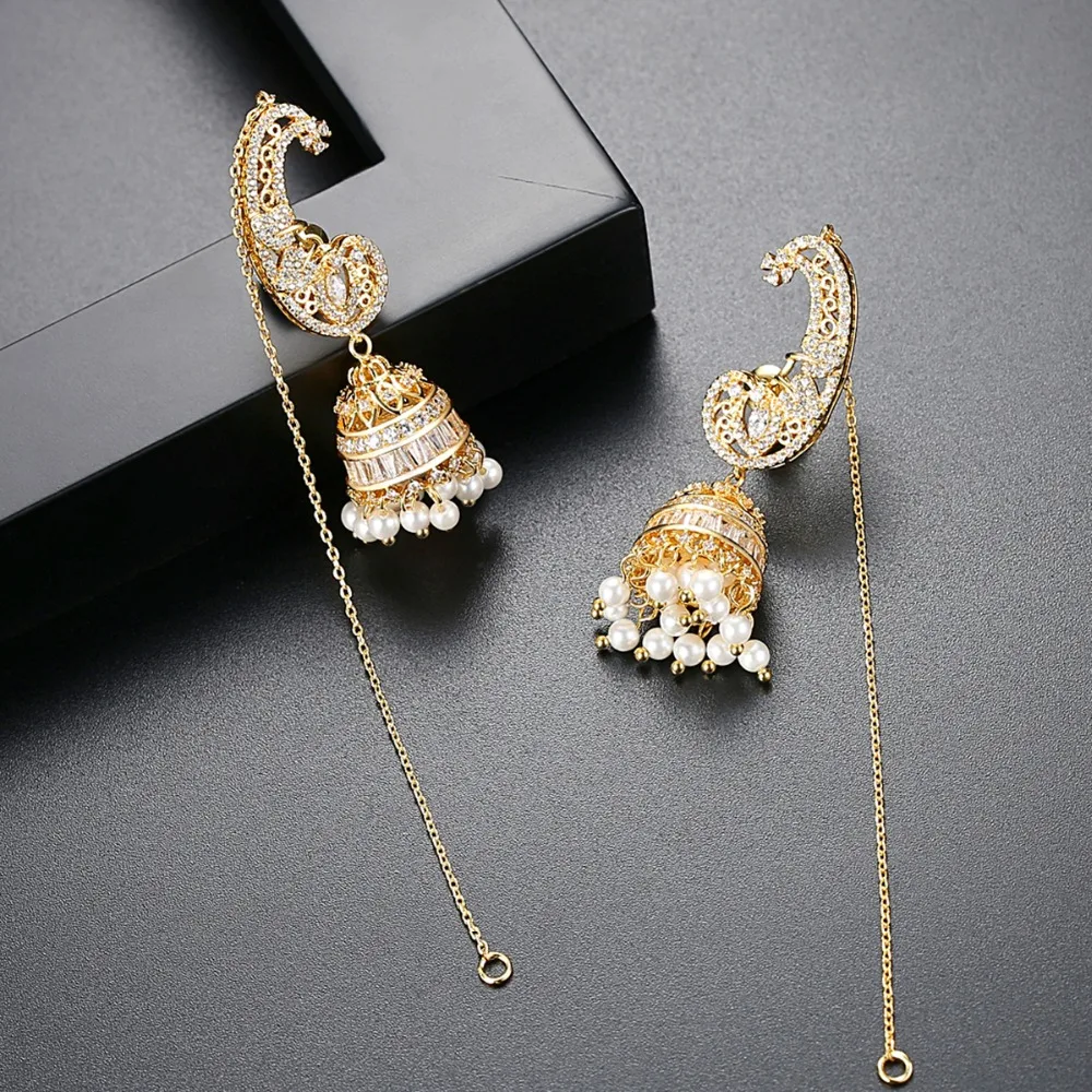 Длинные висячие серьги LUOTEEMI Jhumka Jhumki для женщин с кристаллами и искусственным