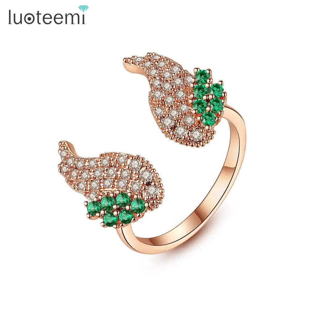 LUOTEEMI новые модные открытые кольца с перьями для женщин ювелирные изделия