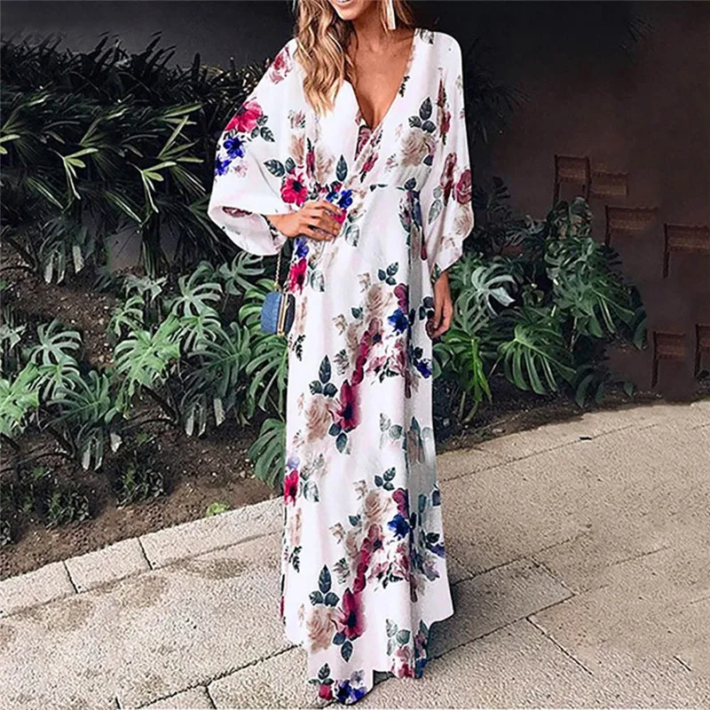 Женское платье с глубоким V образным вырезом и рукавом летучая мышь|Женские