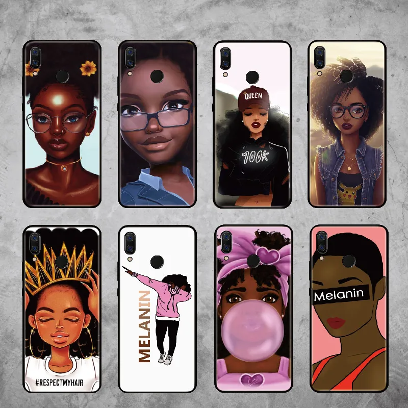 Для Huawei Honor Mate Nova P40 P Smart series Poppin Melanin Черный Модный мягкий бампер для девочек чехол