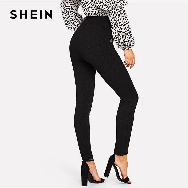 SHEIN Брюки С Высокой Талией С Пуговицами, Элегантные Офисные Брюки, Стильные Облегающие Брюки